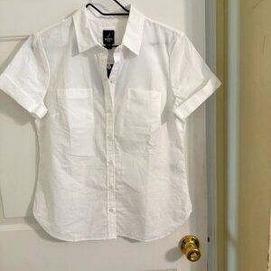 Nautica Women's Short Sleeve Cotton Button-Up Shirt White Sz S Retail $54.50